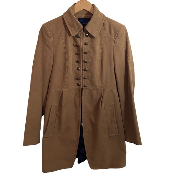 Zara Basic Military Style Coat Faux Suede Taupe Sz L Faux Buttons - Picture 1 of 13